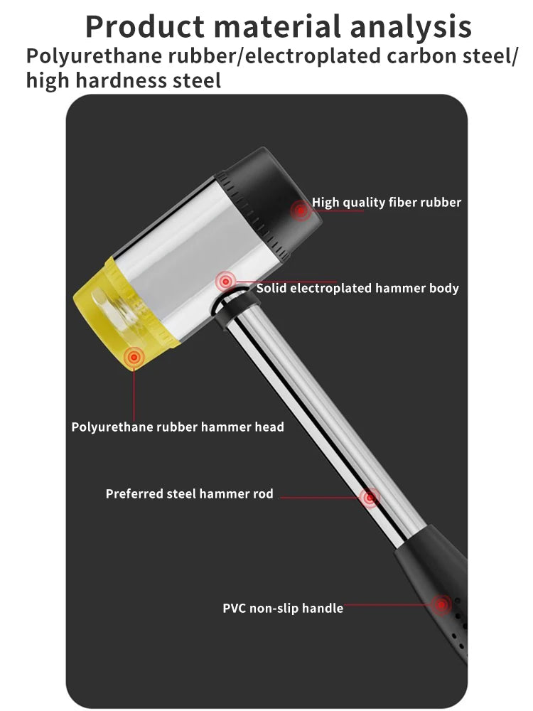 Rubber Mallet, Dual Head Soft Hammer, Insulated Detachable Handle for DIY & Home Tools,20/25/30/35/40mm