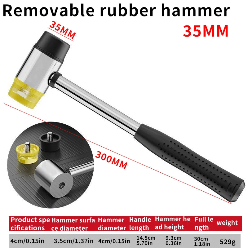 Rubber Mallet, Dual Head Soft Hammer, Insulated Detachable Handle for DIY & Home Tools,20/25/30/35/40mm