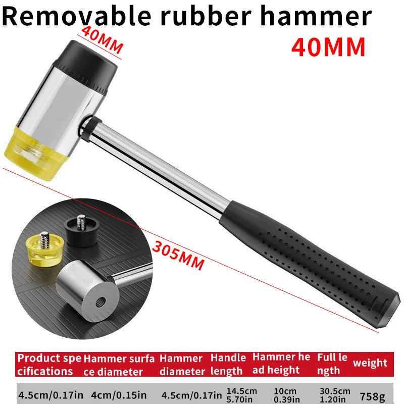 Rubber Mallet, Dual Head Soft Hammer, Insulated Detachable Handle for DIY & Home Tools,20/25/30/35/40mm