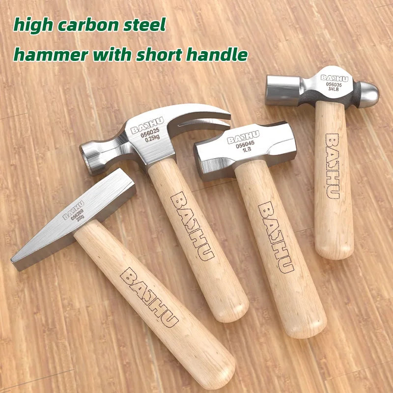 BAIHU Mini Hammer High Carbon Steel Hammer Solid Wood Short Handle Octagonal or Round Head Hammer Small Manual Hardware Tool