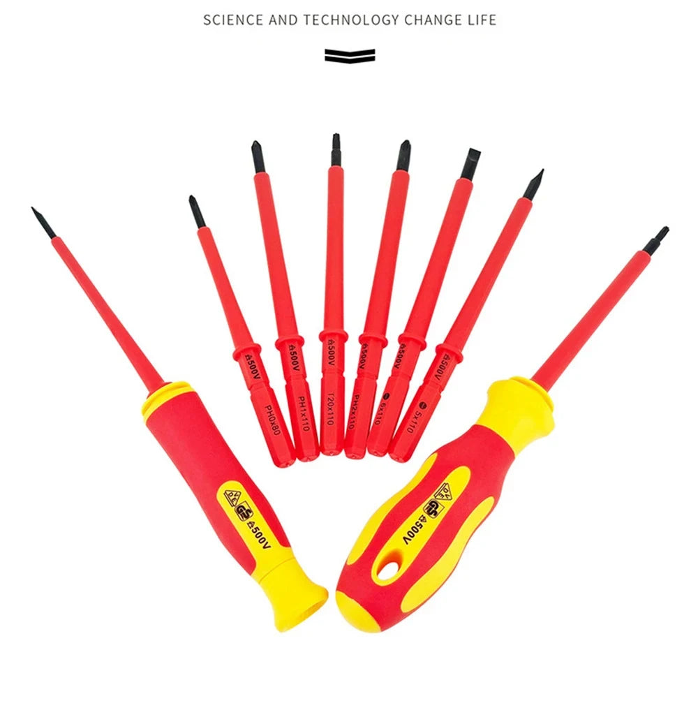 10Pcs Interchangeable Blade VDE Insulated Screwdriver Set with Case Magnetic 500V Home and Professional Use Electricians Tools