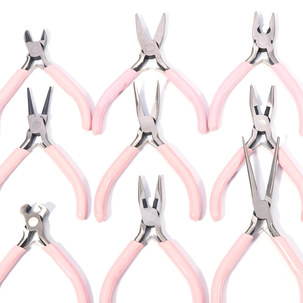 Portable Pink Color Stainless Steel Pliers Tools Round Nose Cutting Wire Pliers For Crafts Beading DIY Jewelry Making Supplies