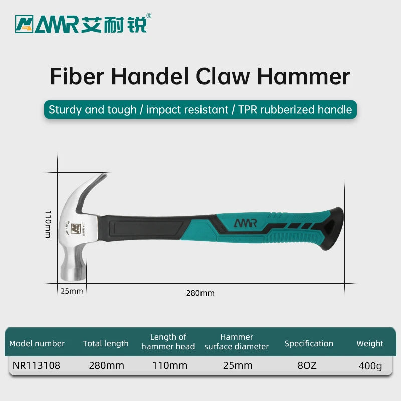 Claw Hammer 8 oz &16 oz Fiberglass General Purpose Claw Hammer, Soft Nonslip Handle & Heat Treated Head