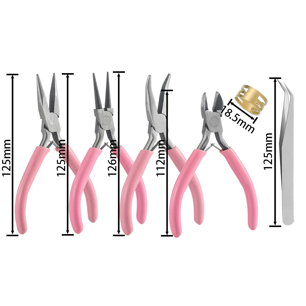 6pcs/Set Jewelry Pliers Tools Kit Needle Chain Round Nose Pliers Tweezers with Open Rings for DIY Jewelry Making Repair Tool