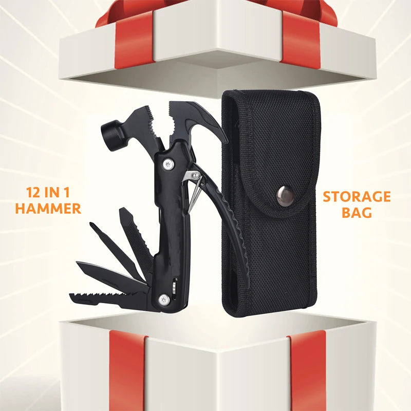 Unique Birthday Gifts for Men, Christmas Gifts, Father's Day Gifts, Camping Gear, 12-in-1 Multi-Functional Tool Hammer.