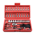 FOCSE 46 Pieces 1/4 Inch Drive Socket Ratchet Wrench Set, With Bit Socket Set, Metric And Extension Bar For Auto Repairing