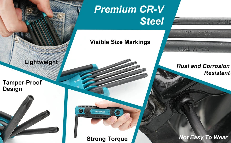 LIBRATON 8 in 1 Folding Allen Wrench Set Metric Allen Key Set Tool Or Folding Tamper Proof Torx Key Set Portable Star Wrench Kit