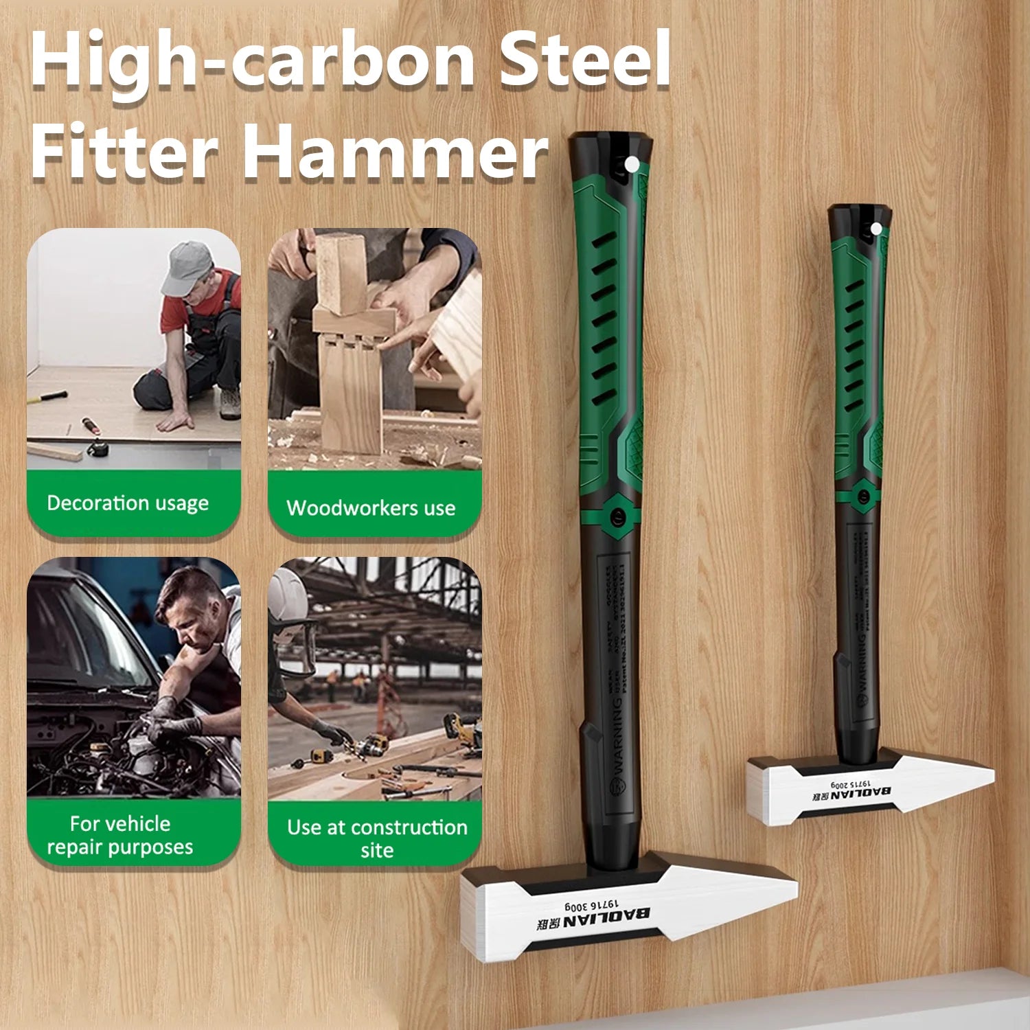 1Pc Flat Head Hammer High-carbon Steel Fitter Hammer 200G/300G/500G Plastic Coated Duckbill Hammer Hardware Tools Building Decor