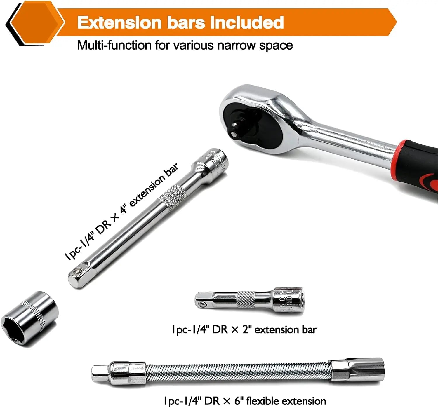 FOCSE 46 Pieces 1/4 Inch Drive Socket Ratchet Wrench Set, With Bit Socket Set, Metric And Extension Bar For Auto Repairing