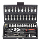 FOCSE 46 Pieces 1/4 Inch Drive Socket Ratchet Wrench Set, With Bit Socket Set, Metric And Extension Bar For Auto Repairing