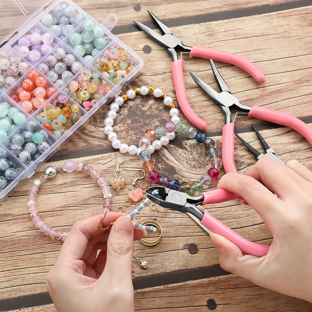 6pcs/Set Jewelry Pliers Tools Kit Needle Chain Round Nose Pliers Tweezers with Open Rings for DIY Jewelry Making Repair Tool