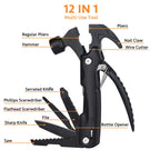 Unique Birthday Gifts for Men, Christmas Gifts, Father's Day Gifts, Camping Gear, 12-in-1 Multi-Functional Tool Hammer.