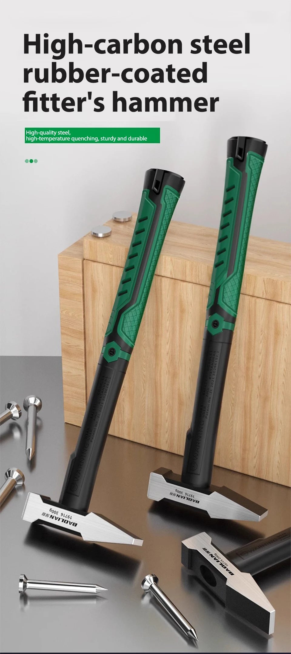 1Pc Flat Head Hammer High-carbon Steel Fitter Hammer 200G/300G/500G Plastic Coated Duckbill Hammer Hardware Tools Building Decor