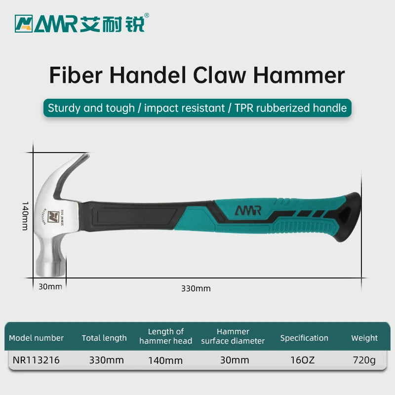 Claw Hammer 8 oz &16 oz Fiberglass General Purpose Claw Hammer, Soft Nonslip Handle & Heat Treated Head