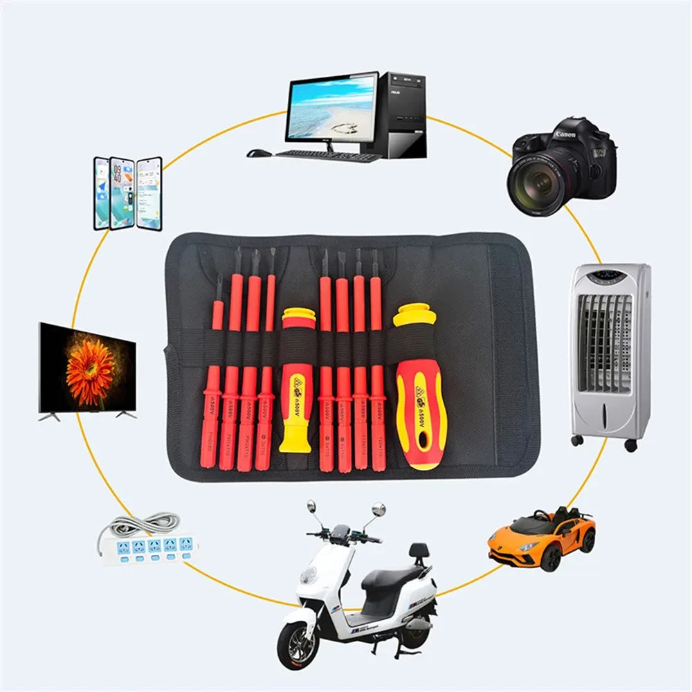 10Pcs Interchangeable Blade VDE Insulated Screwdriver Set with Case Magnetic 500V Home and Professional Use Electricians Tools