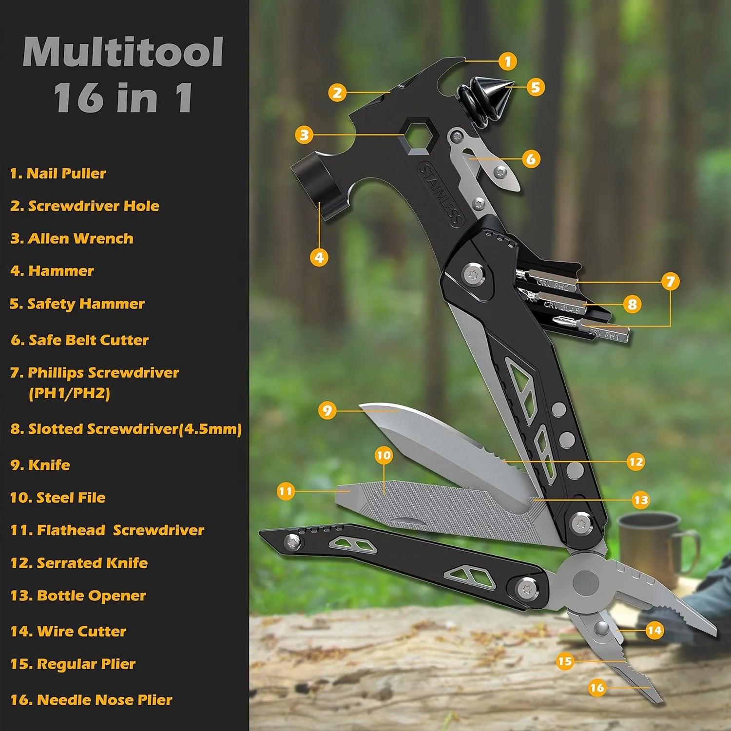 "Portable Multi-Functional Camping Emergency Hammer Tool - Compact, Durable Window Breaker for Outdoor Emergencies, Maintenance,