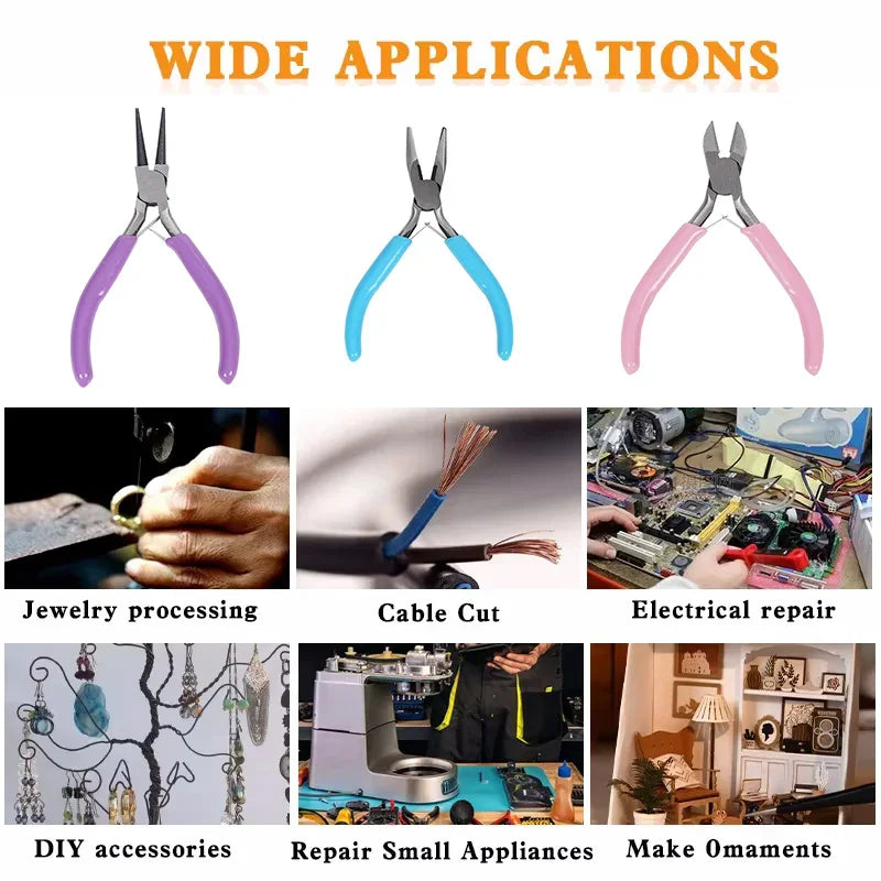 3Pcs Jewelry Pliers Set Includes Needle Nose Pliers, Round Nose Pliers, Wire Cutters for Jewelry Beading Repair Making Supplies