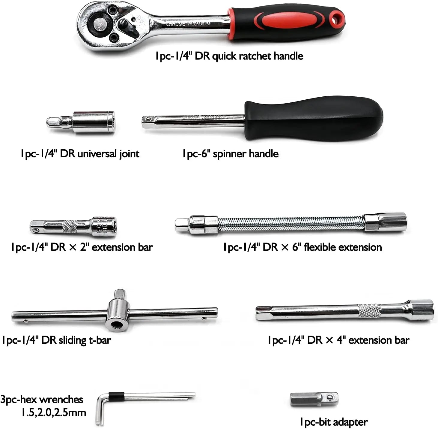 FOCSE 46 Pieces 1/4 Inch Drive Socket Ratchet Wrench Set, With Bit Socket Set, Metric And Extension Bar For Auto Repairing