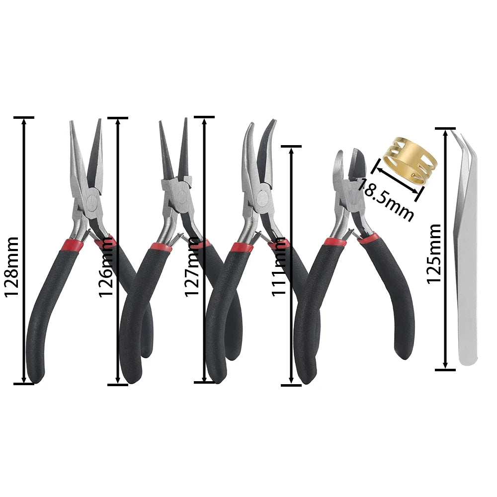 6pcs/Set Jewelry Pliers Tools Kit Needle Chain Round Nose Pliers Tweezers with Open Rings for DIY Jewelry Making Repair Tool