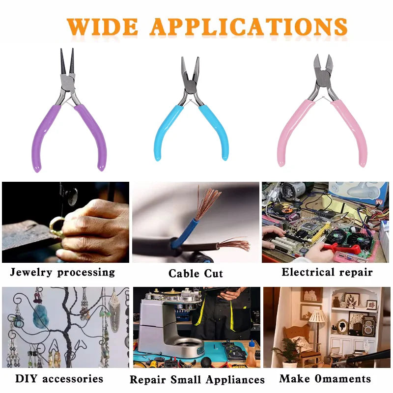 3Pcs Jewelry Pliers Set Includes Needle Nose Pliers, Round Nose Pliers, Wire Cutters for Jewelry Beading Repair Making Supplies