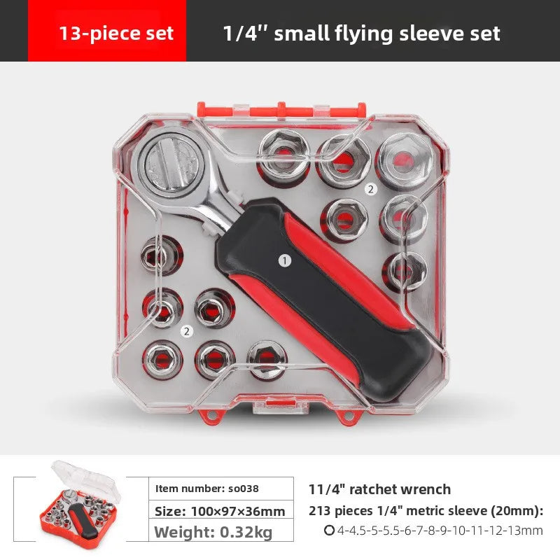 13-48pcs Socket Set Wrench Auto Repair Tool Mixed Tool Set Hand Tool Kit with Plastic Toolbox Storage Case for Home Garage