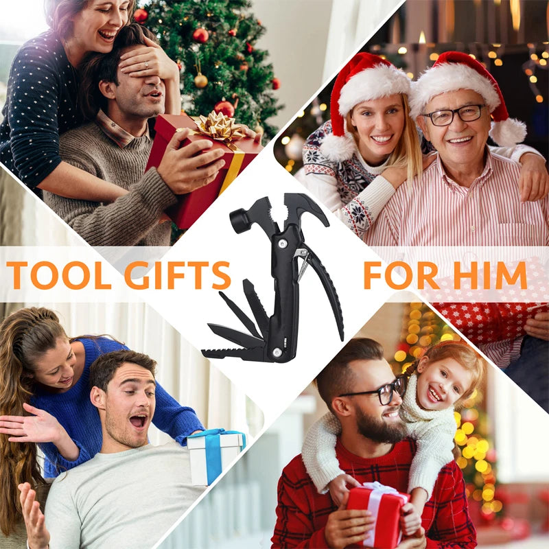 Unique Birthday Gifts for Men, Christmas Gifts, Father's Day Gifts, Camping Gear, 12-in-1 Multi-Functional Tool Hammer.