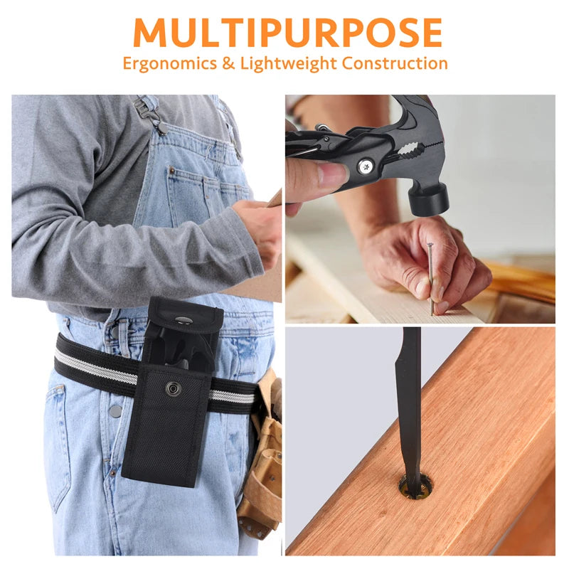 Unique Birthday Gifts for Men, Christmas Gifts, Father's Day Gifts, Camping Gear, 12-in-1 Multi-Functional Tool Hammer.