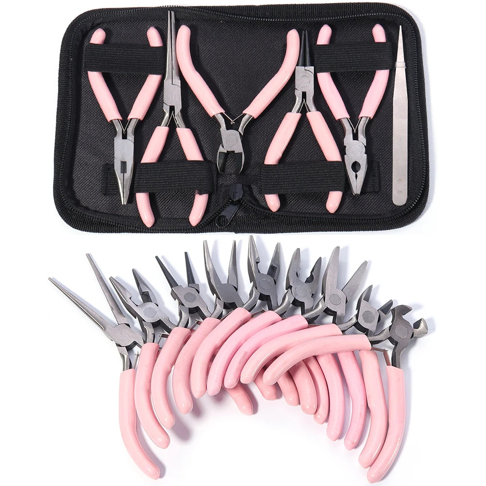 Portable Pink Color Stainless Steel Pliers Tools Round Nose Cutting Wire Pliers For Crafts Beading DIY Jewelry Making Supplies
