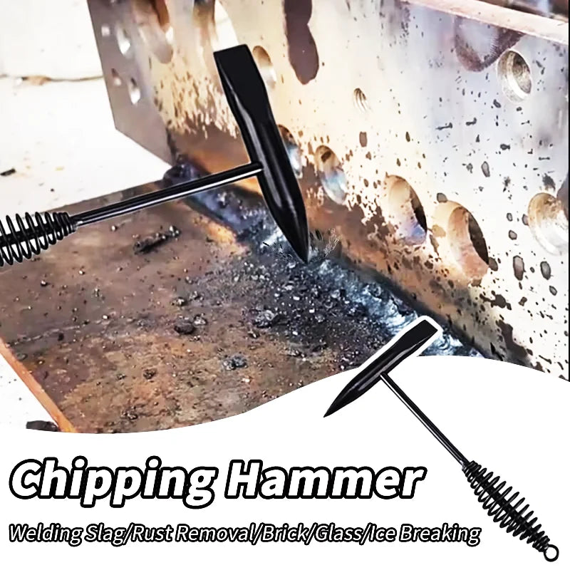 Welding Chipping Hammer - Rust Removal & Slag Cleaning Tool with Spring Handle and Hook for Glass Breaking & Ice Chipping