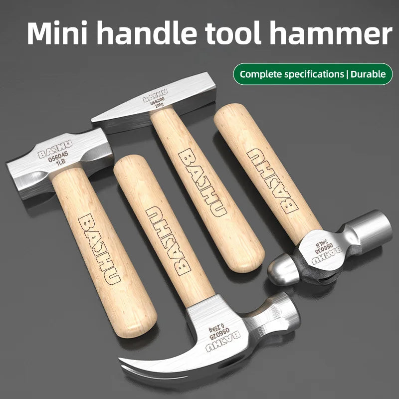 BAIHU Mini Hammer High Carbon Steel Hammer Solid Wood Short Handle Octagonal or Round Head Hammer Small Manual Hardware Tool