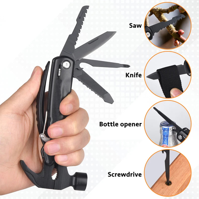Unique Birthday Gifts for Men, Christmas Gifts, Father's Day Gifts, Camping Gear, 12-in-1 Multi-Functional Tool Hammer.
