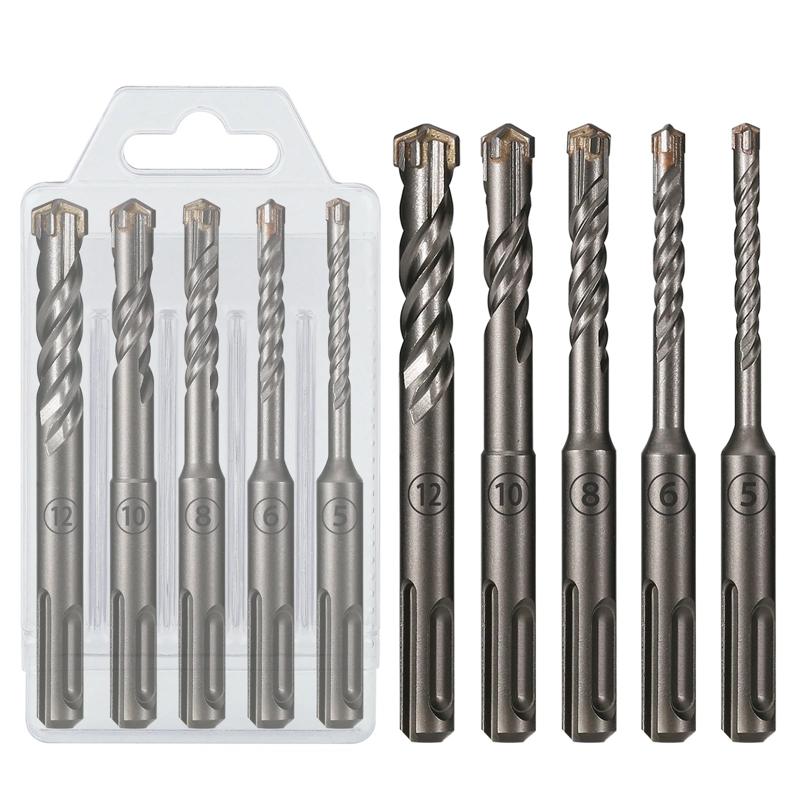 5Pcs/Set SDS PLUS Shank 5/6/8/10/12mm Concrete Impact Hammer Masonry Carbide Drill Bit 110mm Length For Cement Brick Block Wall