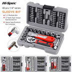 13-48pcs Socket Set Wrench Auto Repair Tool Mixed Tool Set Hand Tool Kit with Plastic Toolbox Storage Case for Home Garage