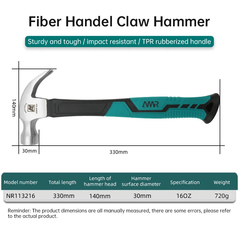 Claw Hammer 8 oz &16 oz Fiberglass General Purpose Claw Hammer, Soft Nonslip Handle & Heat Treated Head