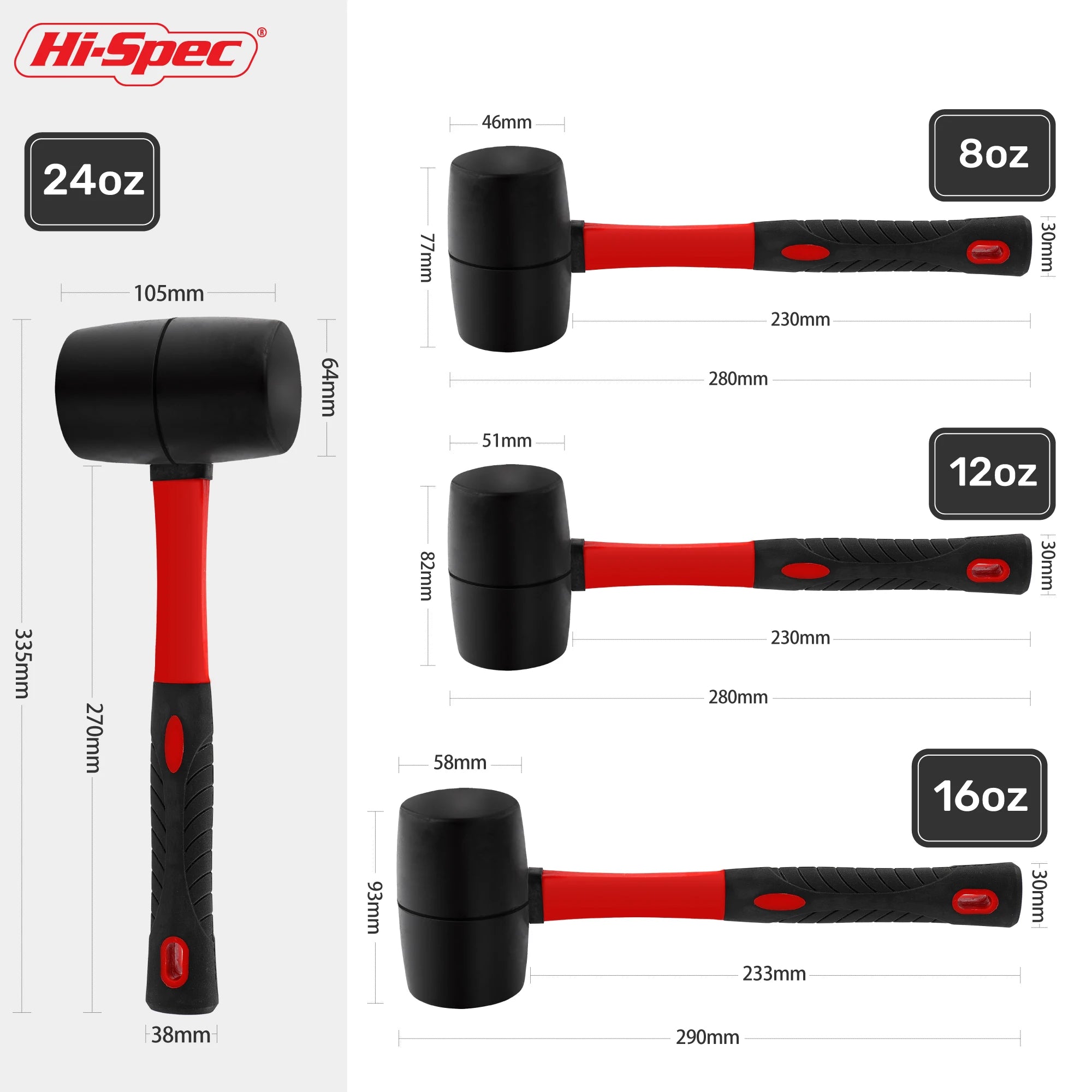Hi-Spec 1PC Heavy Duty Mallet Rubber Hammer Double Faced Household Mini Hammer Rubber Mallet Hammer Hand Mini Tool 8/12/16/24 Oz