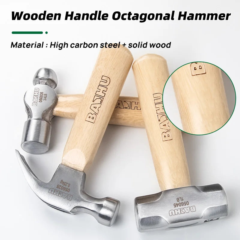 BAIHU Mini Hammer High Carbon Steel Hammer Solid Wood Short Handle Octagonal or Round Head Hammer Small Manual Hardware Tool