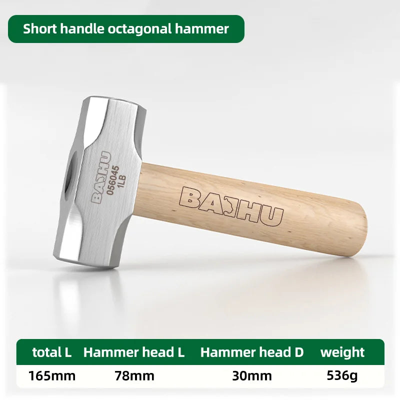 BAIHU Mini Hammer High Carbon Steel Hammer Solid Wood Short Handle Octagonal or Round Head Hammer Small Manual Hardware Tool