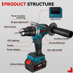 ONEVAN 13MM 650N.M Brushless Electric Impact Drill 20+3 Torque Electric Hammer Drill Power Tool For Makita 18V Battery Pin