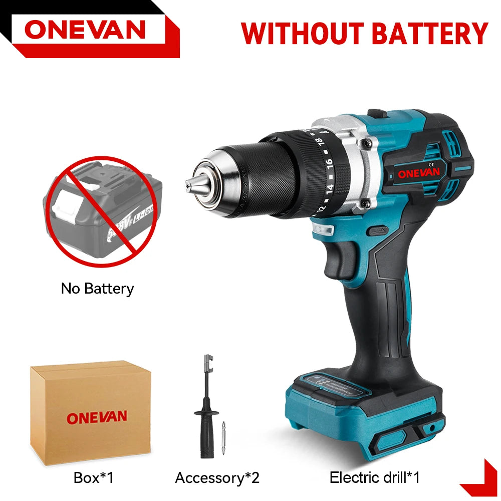 ONEVAN 13MM 650N.M Brushless Electric Impact Drill 20+3 Torque Electric Hammer Drill Power Tool For Makita 18V Battery Pin