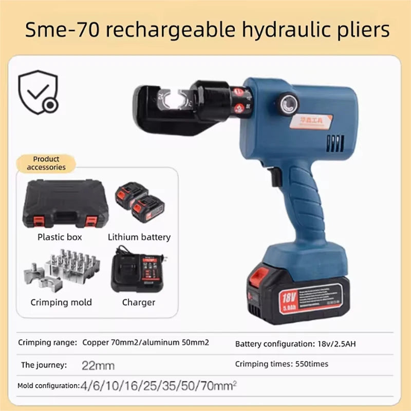 4-70mm Hydraulic Terminal Crimping Tool Electrician Pliers Style, Powered by Lithium-Aluminum Battery