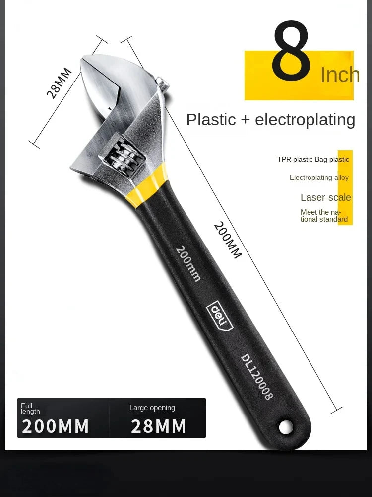 DELI Adjustable Wrench Universal Spanner Dip Plastic Carbon Steel Mechanical Workshop Hand Repair Tools Car Bicycle Wrench