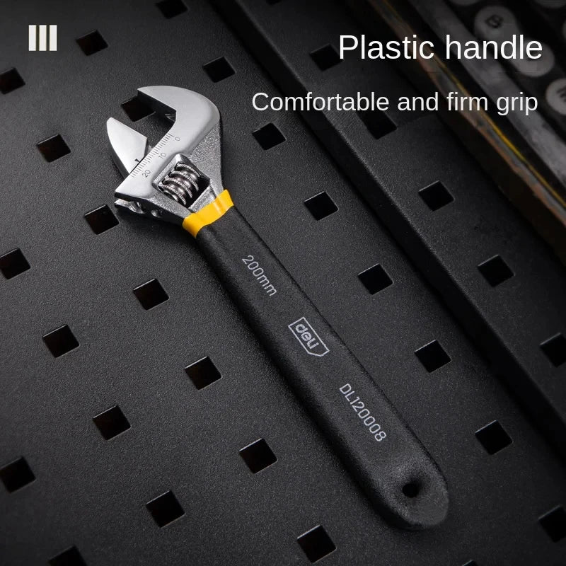 DELI Adjustable Wrench Universal Spanner Dip Plastic Carbon Steel Mechanical Workshop Hand Repair Tools Car Bicycle Wrench