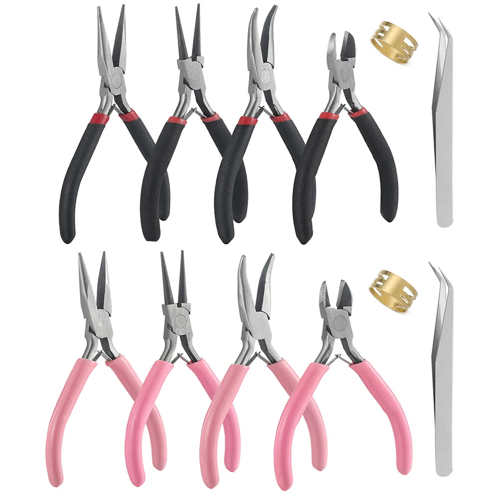 6pcs/Set Jewelry Pliers Tools Kit Needle Chain Round Nose Pliers Tweezers with Open Rings for DIY Jewelry Making Repair Tool
