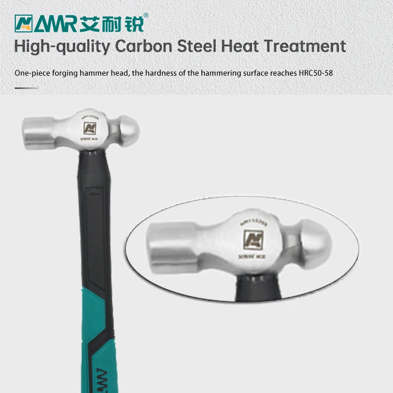 AMR Ball Peen Hammer Forged Fine Grain Steel Head  Ergonomic Rubber Cusion Grip Fiber Glass Shock Absorbing  Blacksmith Hammer