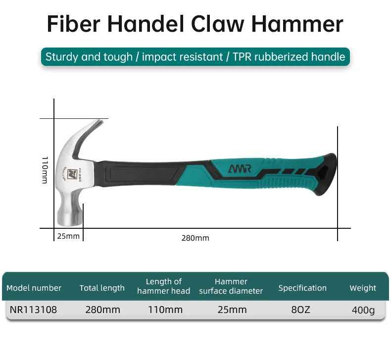 Claw Hammer 8 oz &16 oz Fiberglass General Purpose Claw Hammer, Soft Nonslip Handle & Heat Treated Head