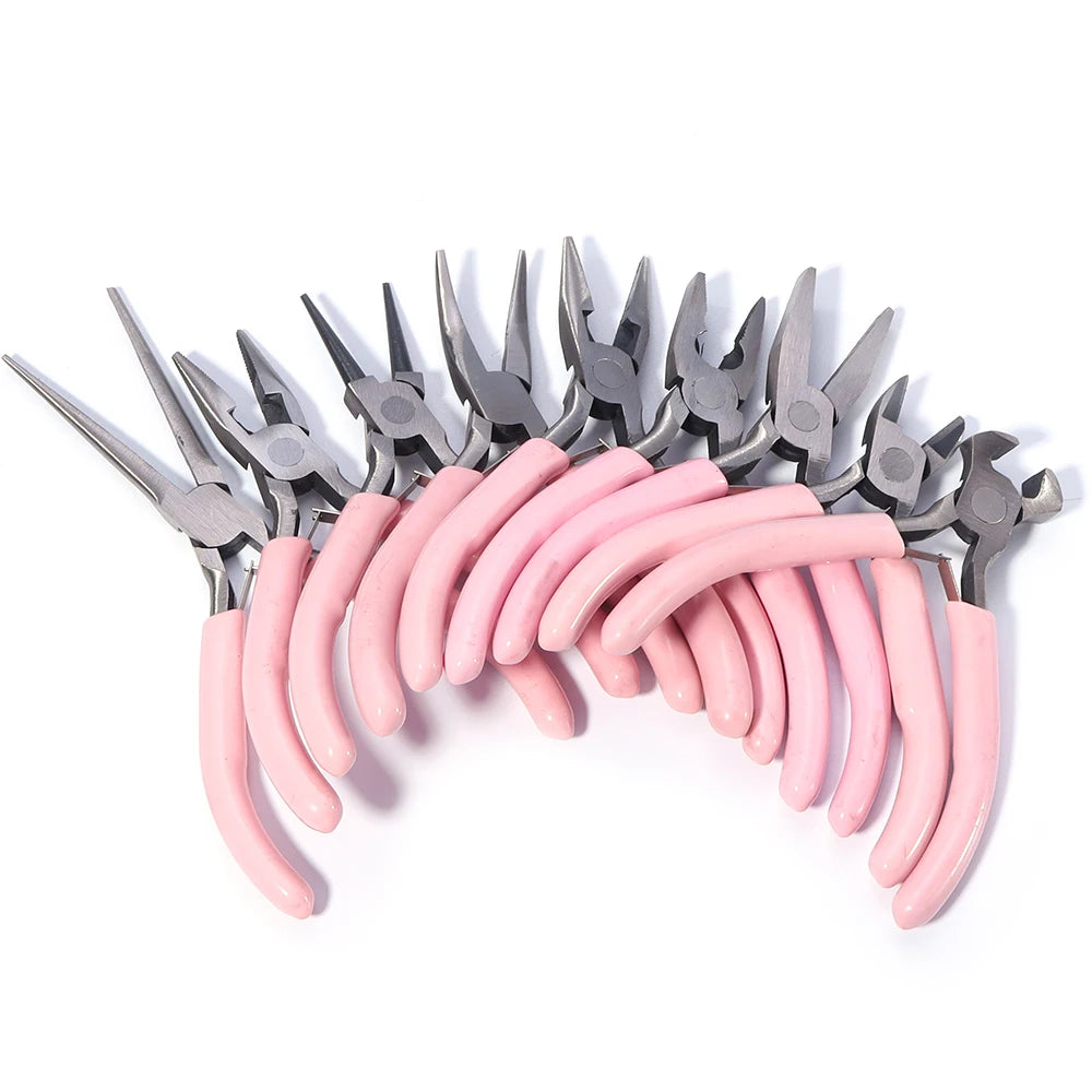 Portable Pink Color Stainless Steel Pliers Tools Round Nose Cutting Wire Pliers For Crafts Beading DIY Jewelry Making Supplies