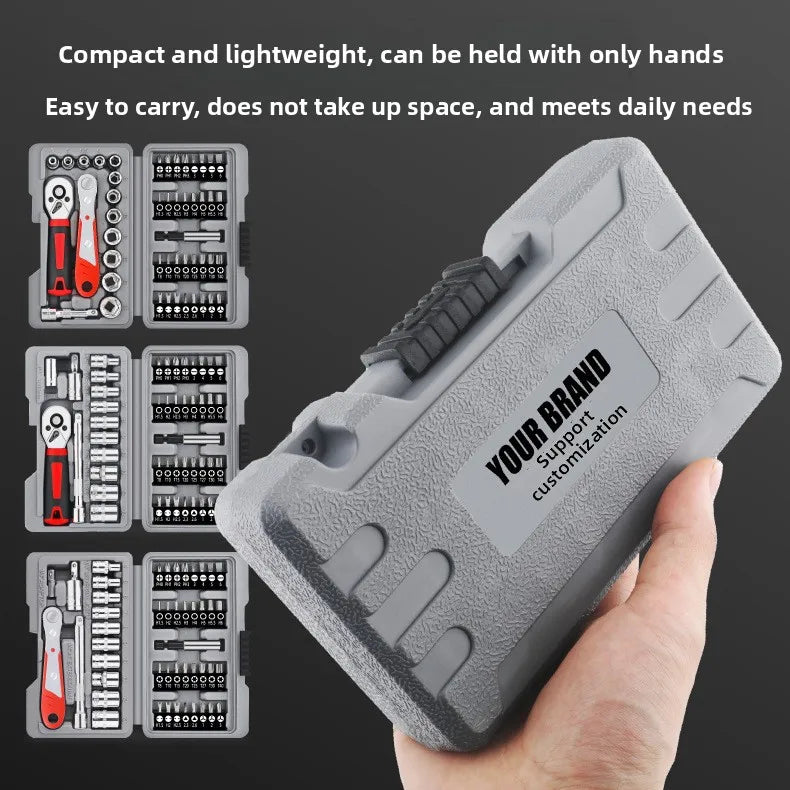 13-48pcs Socket Set Wrench Auto Repair Tool Mixed Tool Set Hand Tool Kit with Plastic Toolbox Storage Case for Home Garage
