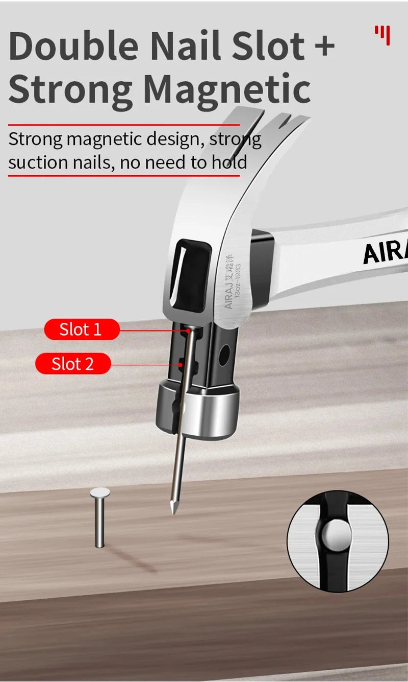 AIRAJ Short/Long Handle Claw Hammer Double Nail High Carbon Steel Household Durable Anti Slip Industrial Grade Hand Tool