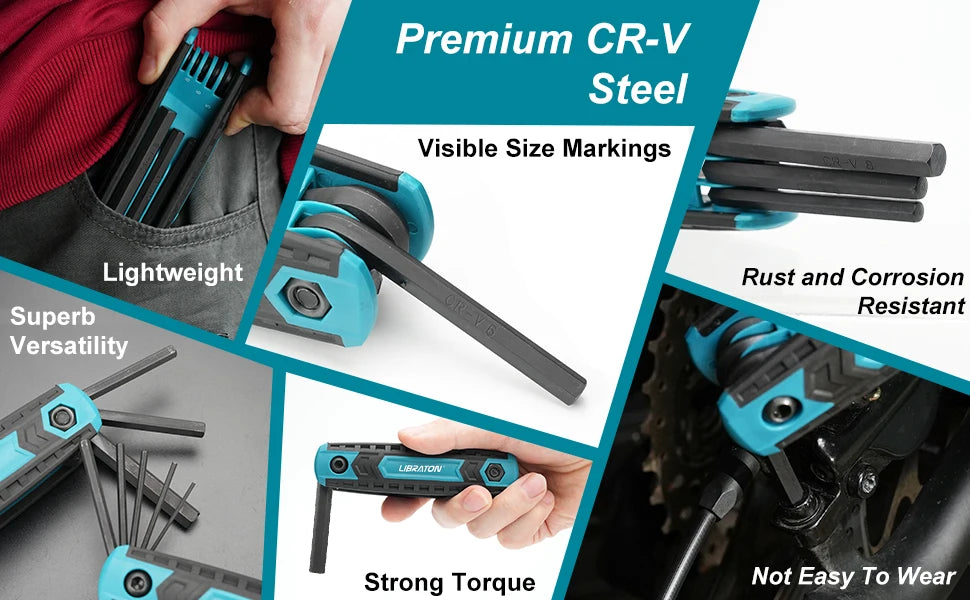 LIBRATON 8 in 1 Folding Allen Wrench Set Metric Allen Key Set Tool Or Folding Tamper Proof Torx Key Set Portable Star Wrench Kit
