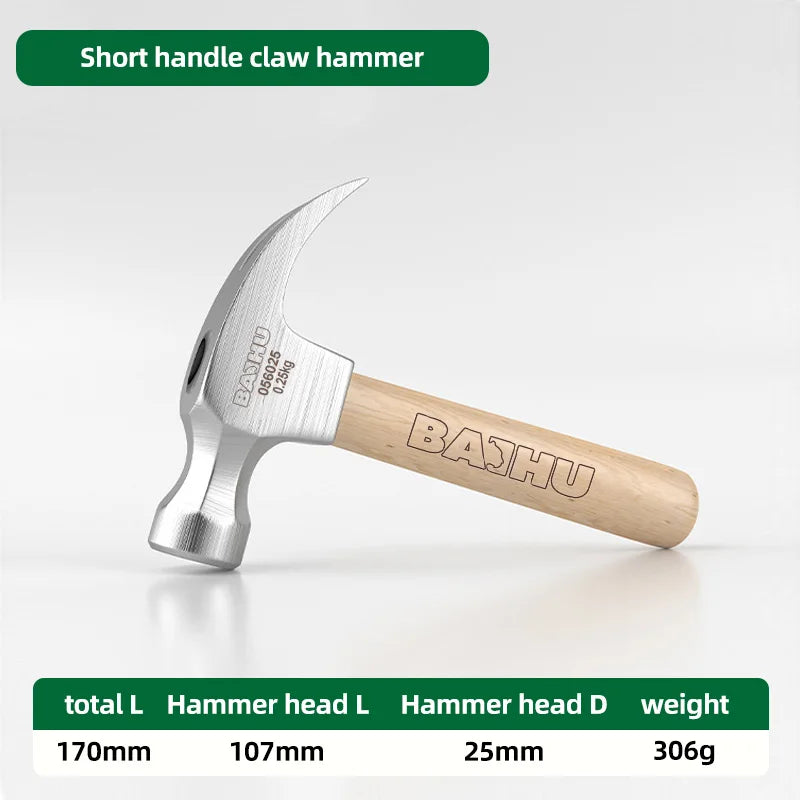 BAIHU Mini Hammer High Carbon Steel Hammer Solid Wood Short Handle Octagonal or Round Head Hammer Small Manual Hardware Tool